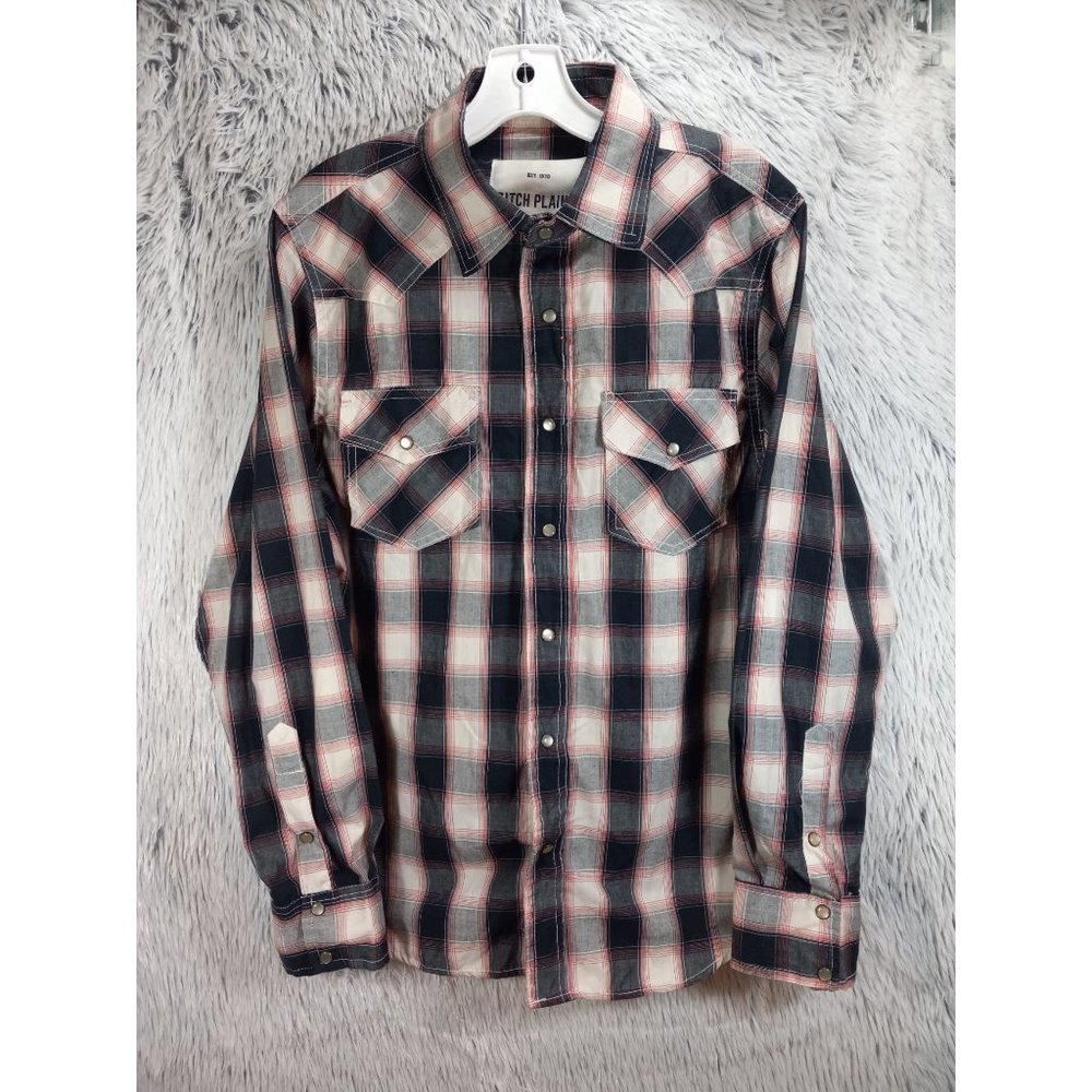 Ditch Plains Shirt Men Medium Gray Pink Plaid Long Sleeve Pearl Snap Western Top